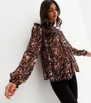 New Look Black Floral Chiffon High Neck Blouse